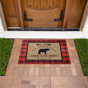 Rustic Plaid Bear Welcome Cabin in the Woods Doormat