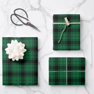 Rustic plaid black green country tartan pattern wrapping paper sheet