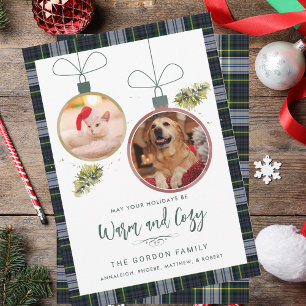Rustic Plaid Christmas 2 Pets Photos Tartan Holiday Card