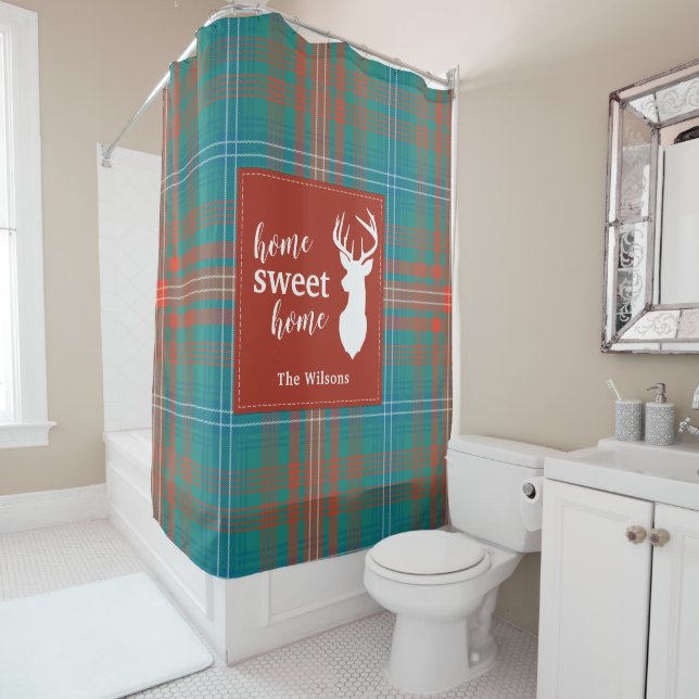 Rustic Plaid Christmas Clan Wilson Tartan Shower Curtain (In Situ)