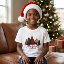 Rustic Plaid Christmas Family Trees Reindeer kids