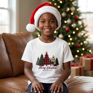 Rustic Plaid Christmas Family Trees Reindeer kids T-Shirt