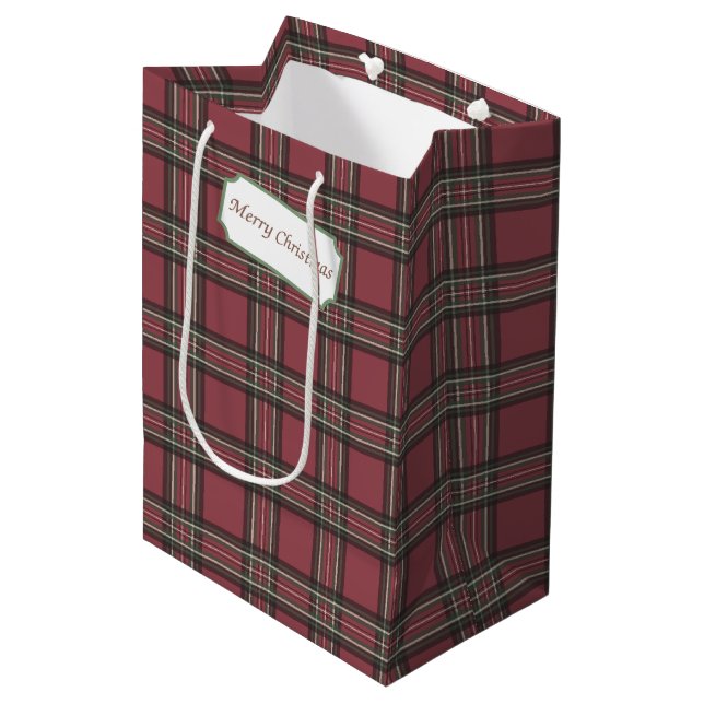 Rustic Plaid Christmas Gift Bag (Front Angled)