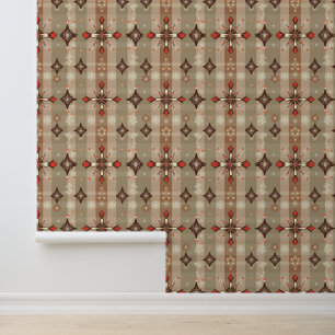 Rustic Plaid Christmas Snowflake Pattern Wallpaper