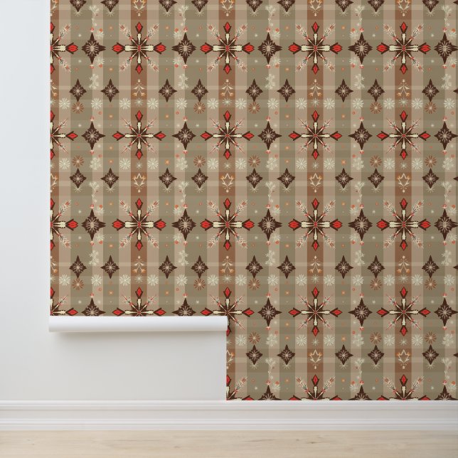 Rustic Plaid Christmas Snowflake Pattern Wallpaper (Application)