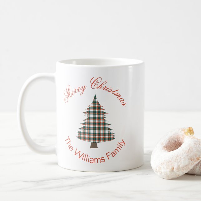 Rustic Plaid Christmas Tree Holiday Coffee Mug (With Donut)