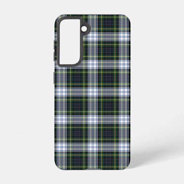 Rustic Plaid Clan Gordon Green White Tartan Samsung Galaxy S21 Case (Back)