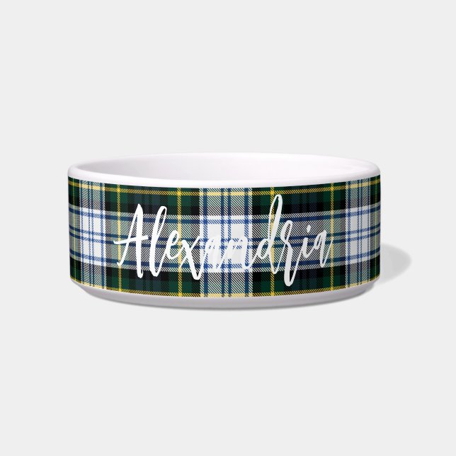 Rustic Plaid Clan Gordon Personalised Tartan Dog Bowl (Front)