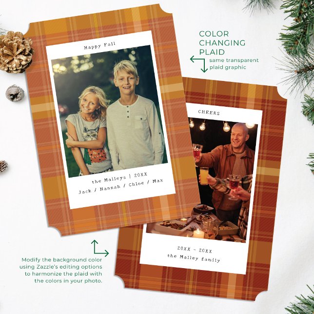 Rustic Plaid Colour Changing Photo Fall Holiday Card (Creator Uploaded)