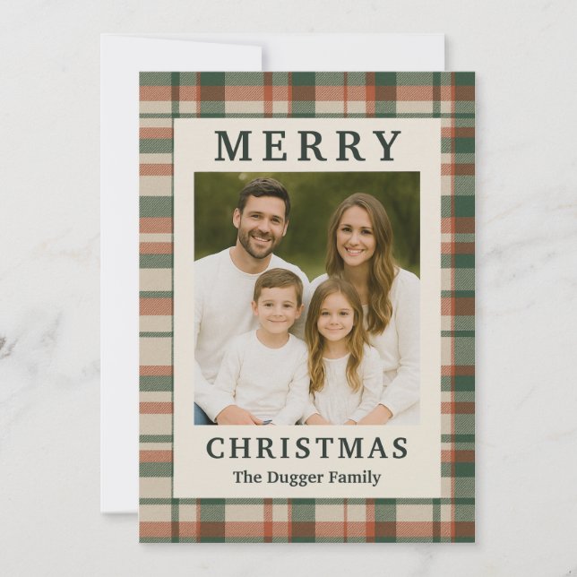 Rustic Plaid Custom Christmas Photo Card (Front)