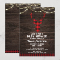 Rustic Plaid Deer Antlers Wood Lights Baby Shower