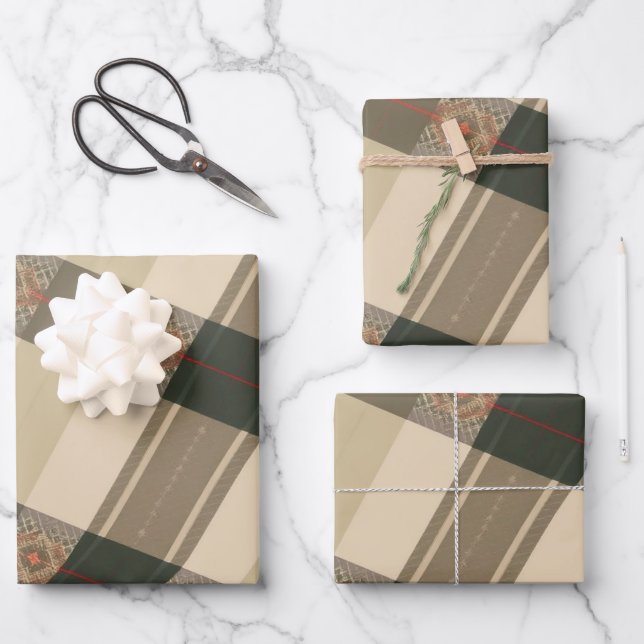 Rustic Plaid Elegance: Folk English Design Wrapping Paper Sheet (Front)