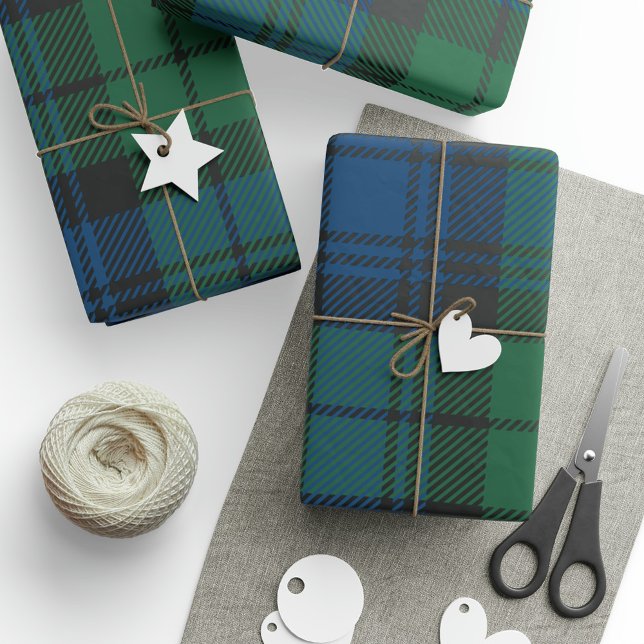 Rustic Plaid Elegant Campbell Wrapping Paper (Rustic Green Blue Clan Campbell Plaid Tartan Wrapping Paper)