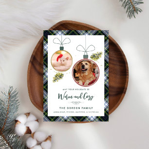 Rustic Plaid Family Christmas 2 Pet Photos Tartan Holiday Card