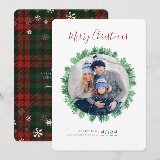 Rustic Plaid Family Photo Christmas Holiday Card (Front/Back)