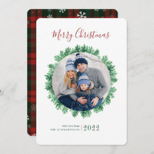 Rustic Plaid Family Photo Christmas Holiday Card