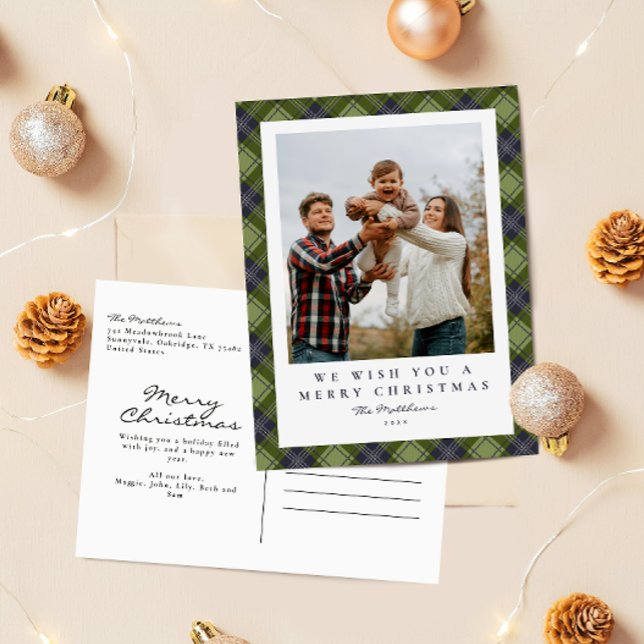 Rustic Plaid Family Photo Christmas Holiday Postcard (Creator Uploaded)