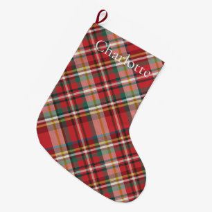 Rustic Plaid Farmhouse Red Check Holidays Large Christmas Stocking