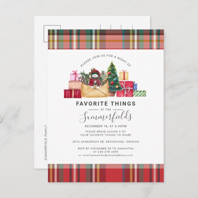 Rustic Plaid Favourite Things Christmas Holidays Invitation Postcard (Front/Back)