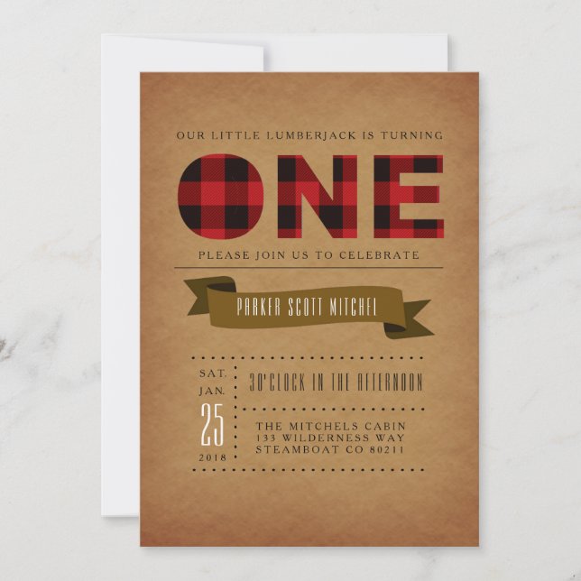 Rustic Plaid First Birthday Party Invite (Front)