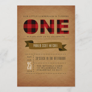Rustic Plaid First Birthday Party Invite