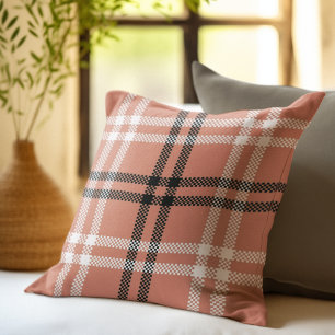 Rustic Plaid Flannel Burnt Orange Modern Farmhouse Cushion