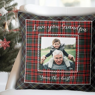 Rustic Plaid Grandpa Photo Gift Cushion