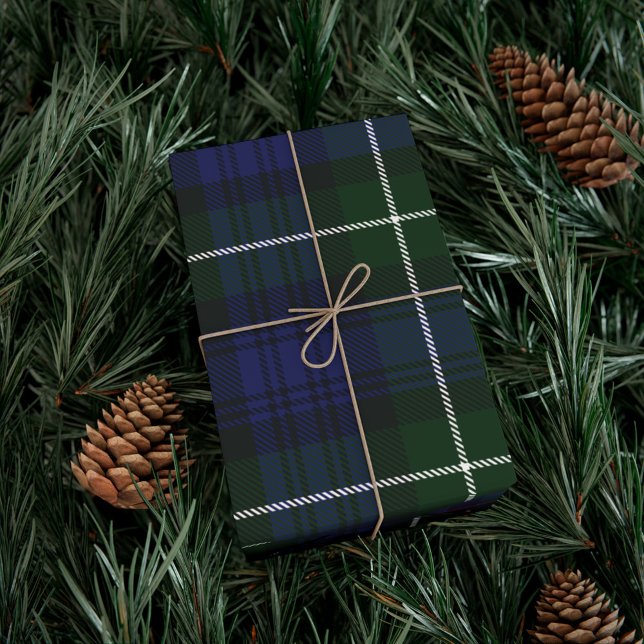 Rustic Plaid Green Campbell Military Tartan Wrapping Paper (Plaid Rustic Green Blue Tartan Wrapping Paper)