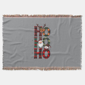 • Rustic Plaid Ho Ho Ho Santa Grey Fleece Blanket