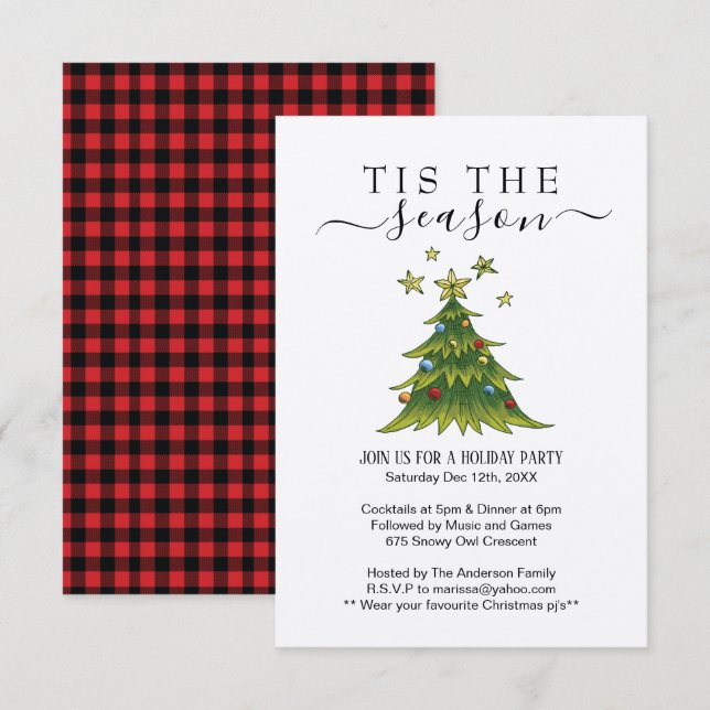 Rustic Plaid Holiday Party Invitation (Front/Back)