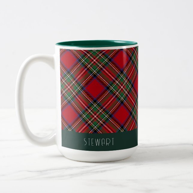 Rustic Plaid Holidays Stewart Tartan Custom Two-Tone Coffee Mug (Left)
