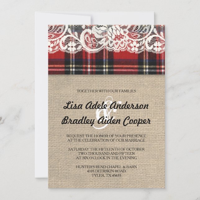 Rustic Plaid Lace Country Wedding Invitation (Front)