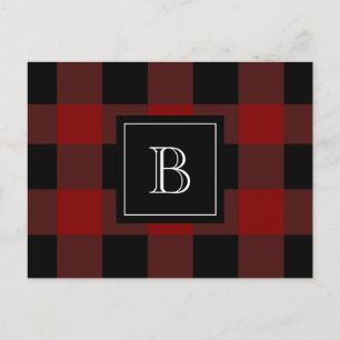 Rustic Plaid Lumberjack Buffalo Monogram Initial Postcard