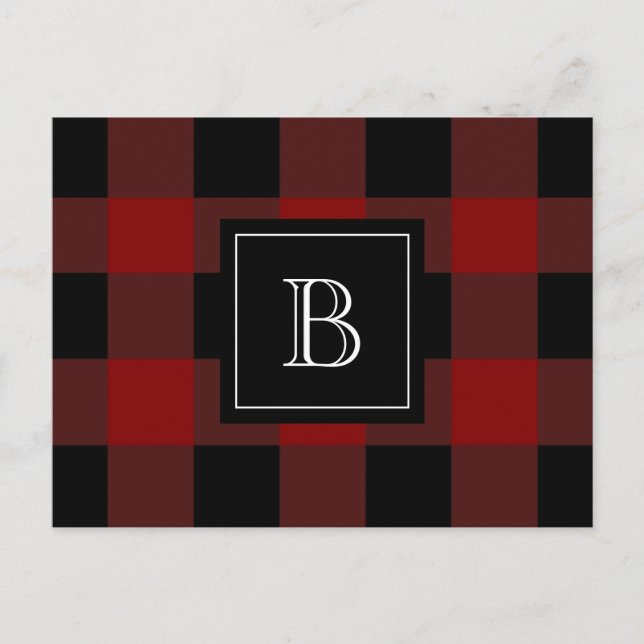 Rustic Plaid Lumberjack Buffalo Monogram Initial Postcard (Front)