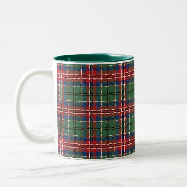 Rustic Plaid MacCulloch Green Red Blue Tartan Two-Tone Coffee Mug (Left)