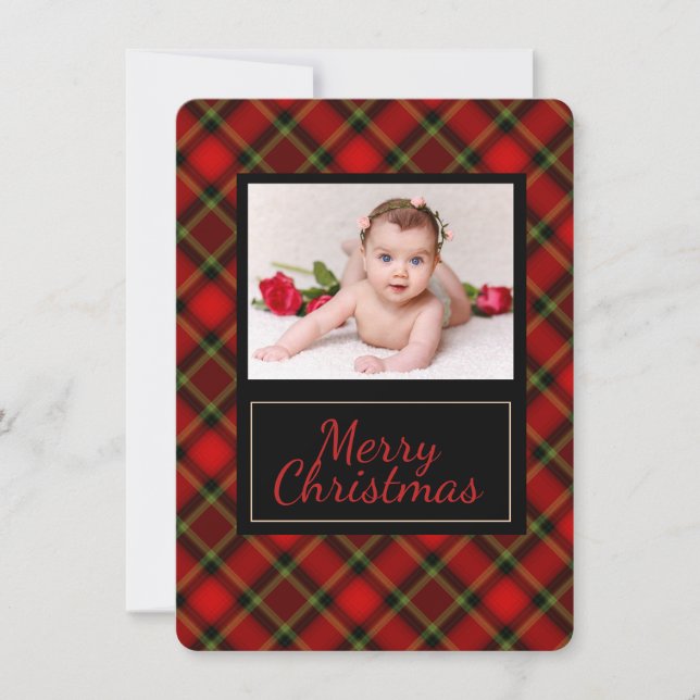Rustic Plaid Merry Christmas Photo Card (Front)
