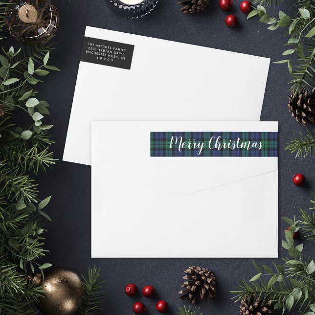 Rustic Plaid Merry Christmas Return Address Wrap Around Label (Creator Uploaded)