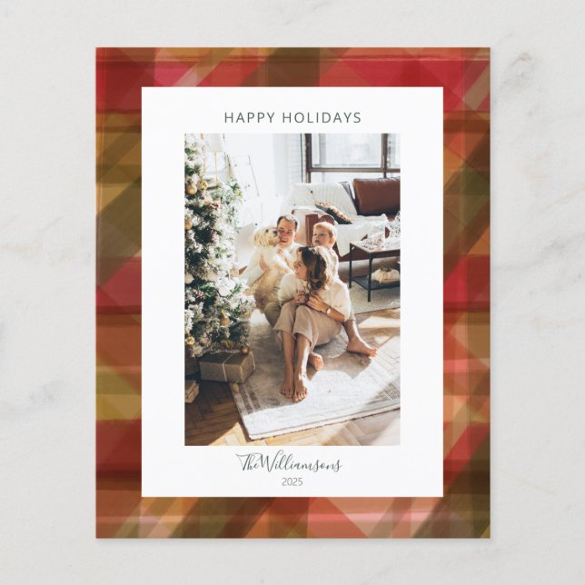 Rustic Plaid Modern Family Photo Christmas Card (Front)