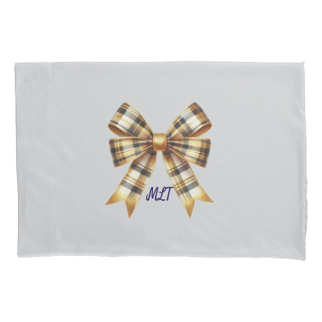 Rustic Plaid Monogram Bow  Pillowcase (Front)