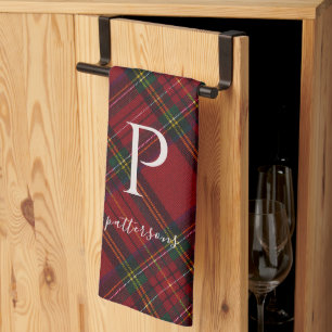 Rustic Plaid Monogram Farmhouse Decor Tea Towel