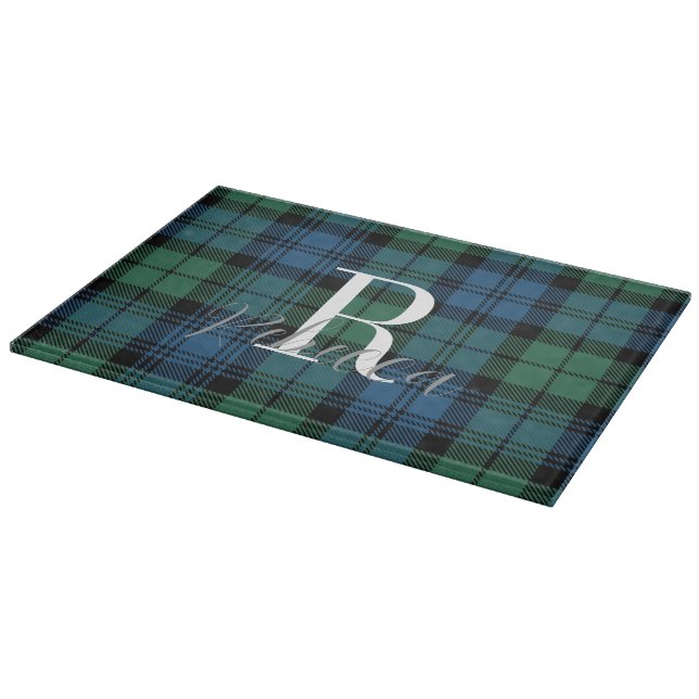 Rustic Plaid Monogram Green Campbell Tartan  Cutting Board (Corner)