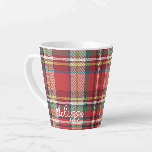 Rustic Plaid Personalised Script Christmas Latte Mug (Left Angle)