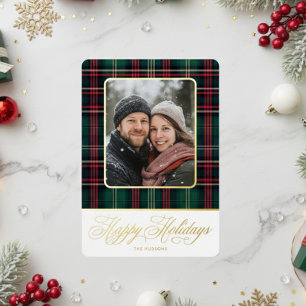 Rustic Plaid Photo Christmas Foil Holiday Card