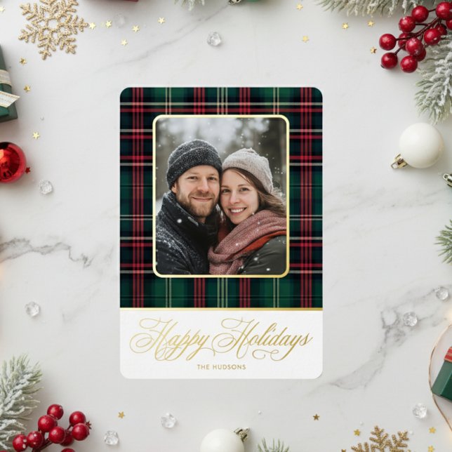Rustic Plaid Photo Christmas Foil Holiday Card (Creator Uploaded)