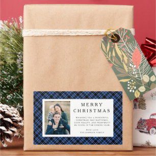 Rustic Plaid Photo Christmas Rectangular Sticker