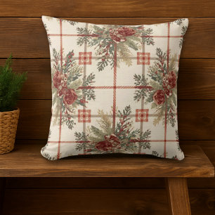 Rustic Plaid Pinecone Pattern Cushion