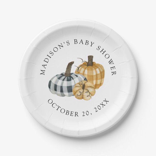 Rustic Plaid Pumpkin Baby Shower Paper Plate (Front)