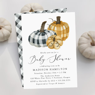 Rustic Plaid Pumpkins Baby Shower Invitation