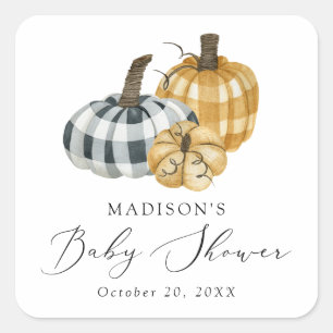 Rustic Plaid Pumpkins Baby Shower Square Sticker