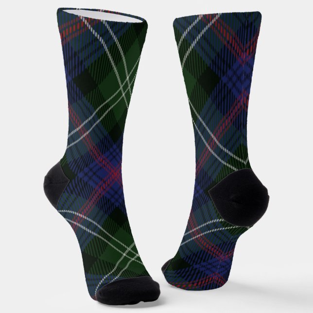 Rustic Plaid Purple Checkered Sutherland Tartan Socks (Angled)